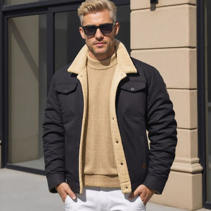 Men's Sherpa-Lined Fleece Winter Jacket Multi-Pocket