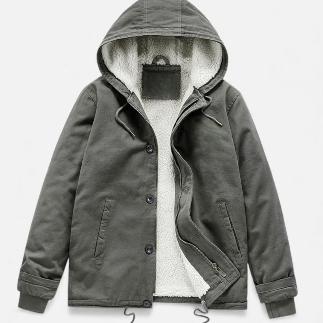 Men's Sherpa-Lined Hooded Button-Front Winter Coat - Green