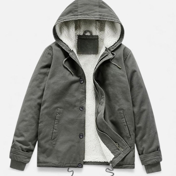 Men's Sherpa-Lined Hooded Button-Front Winter Coat - Green