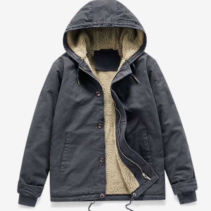 Men's Sherpa-Lined Hooded Button-Front Winter Coat - Blue