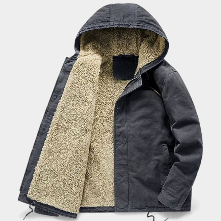 Men's Sherpa-Lined Hooded Button-Front Winter Coat