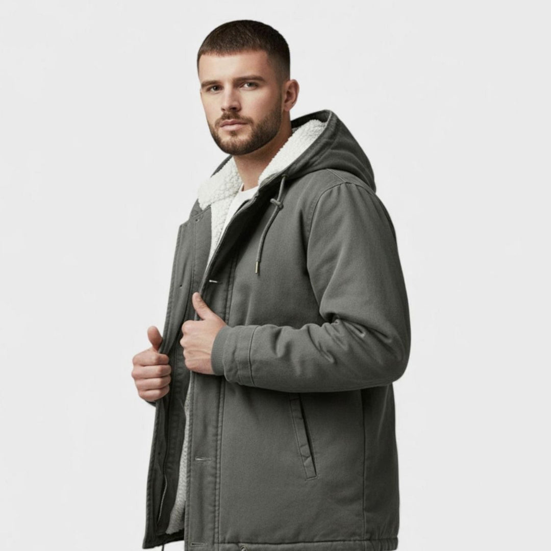 Men's Sherpa-Lined Hooded Button-Front Winter Coat