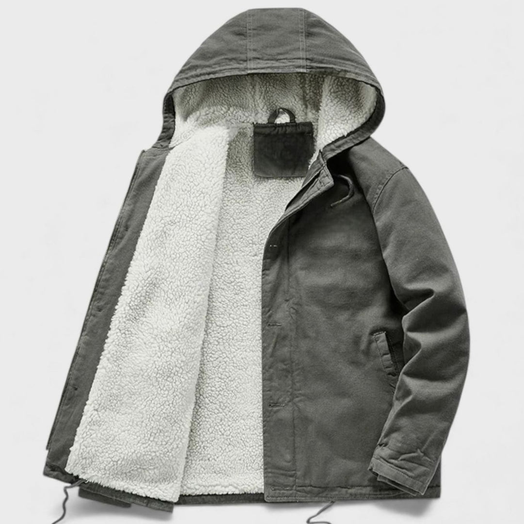 Men's Sherpa-Lined Hooded Button-Front Winter Coat
