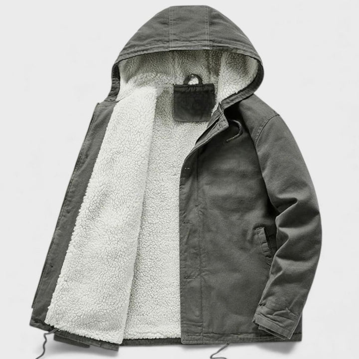 Men's Sherpa-Lined Hooded Button-Front Winter Coat