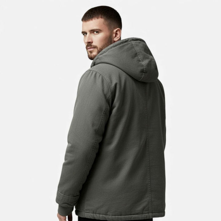 Men's Sherpa-Lined Hooded Button-Front Winter Coat