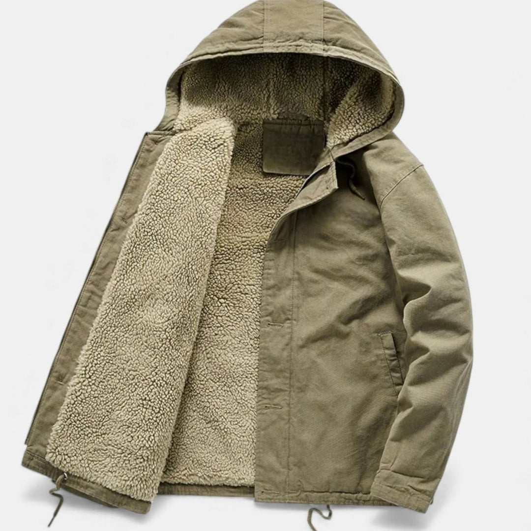 Men's Sherpa-Lined Hooded Button-Front Winter Coat