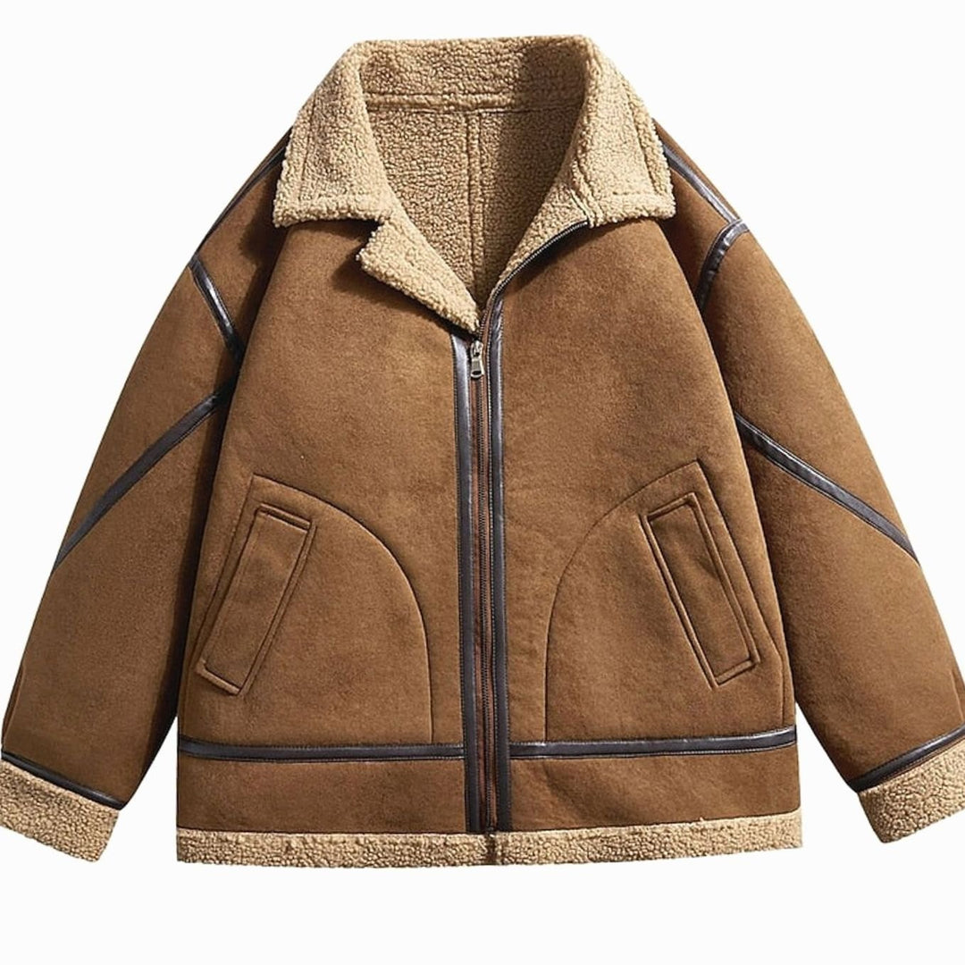 Men's Sherpa-Lined Suede Aviator Bomber Jacket