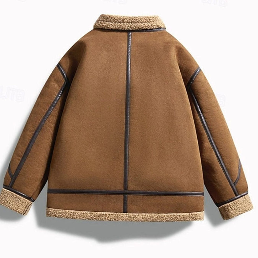 Men's Sherpa-Lined Suede Aviator Bomber Jacket