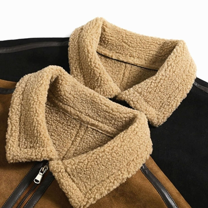 Men's Sherpa-Lined Suede Aviator Bomber Jacket