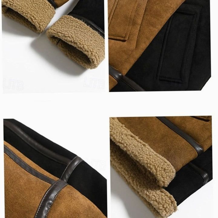 Men's Sherpa-Lined Suede Aviator Bomber Jacket