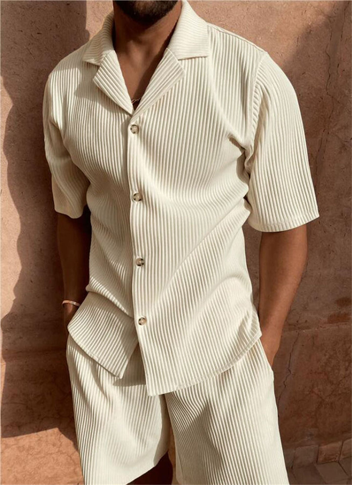 Ethan | Men's Ribbed Button Up Shirt Shorts Set