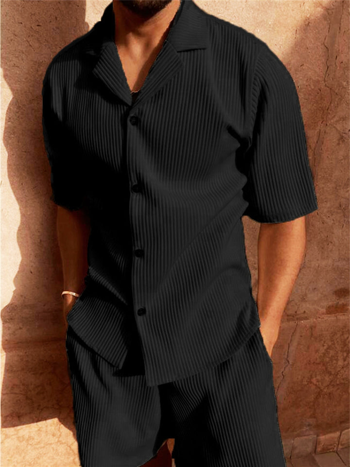 Ethan | Men's Ribbed Button Up Shirt Shorts Set