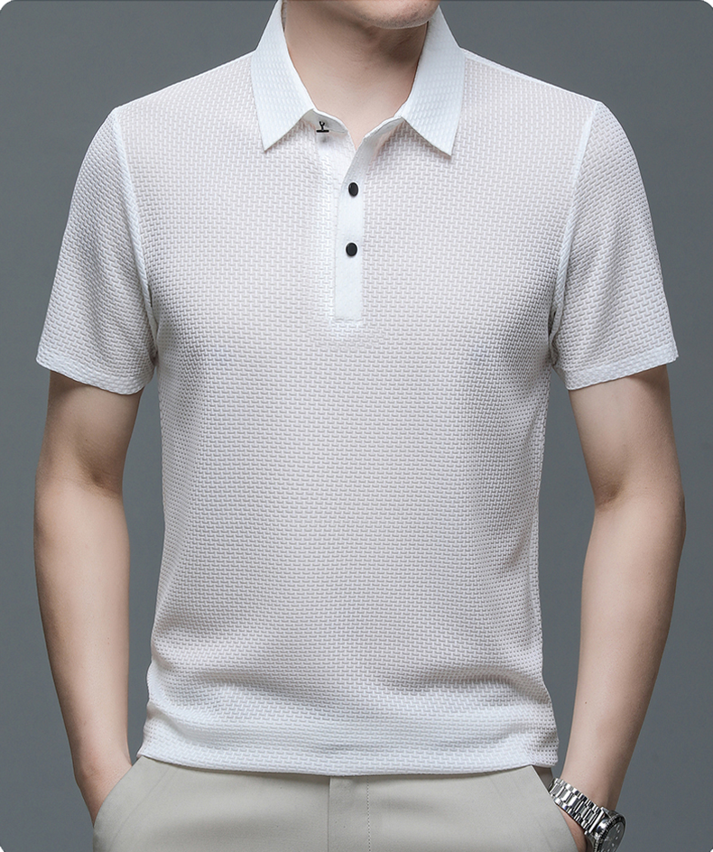 Jason | Men's Textured Short Sleeve Button Polo Shirt