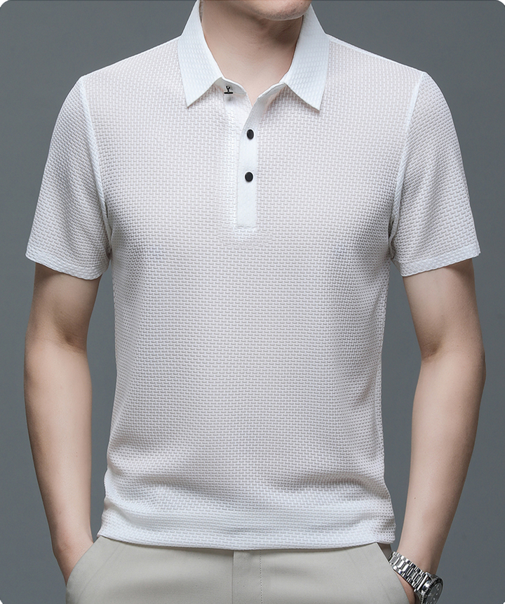 Jason | Men's Textured Short Sleeve Button Polo Shirt