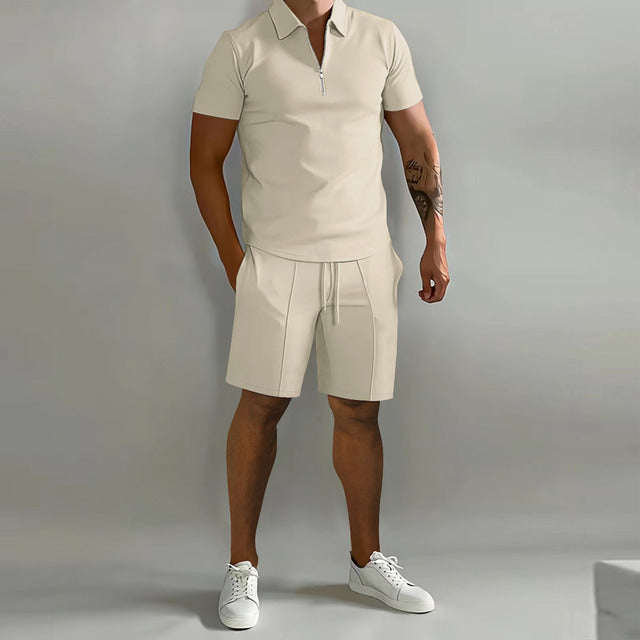 Gavin | Men's Zip Polo Shirt Shorts Casual Set
