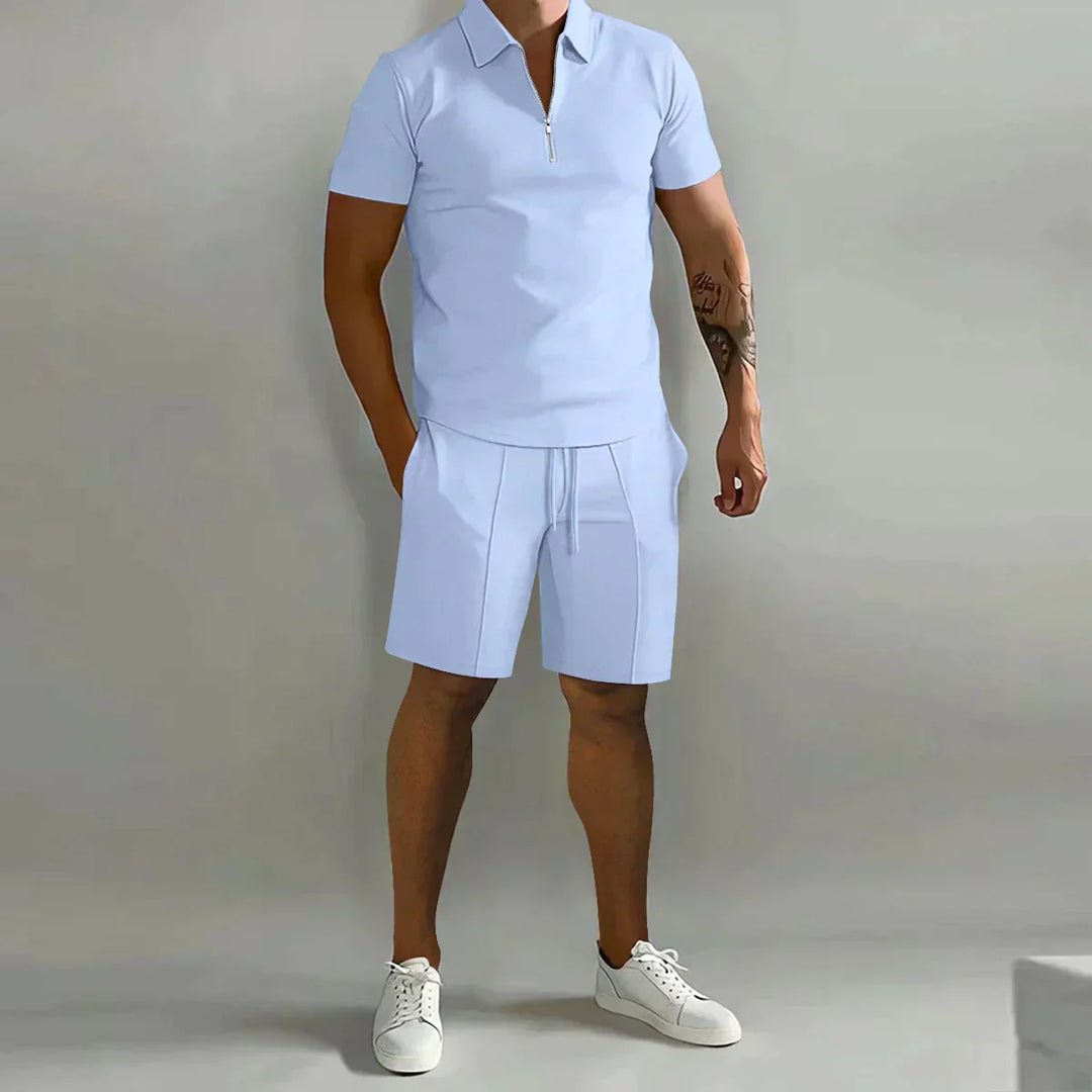 Gavin | Men's Zip Polo Shirt Shorts Casual Set
