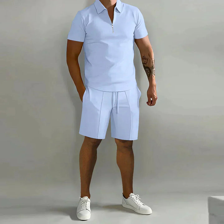 Gavin | Men's Zip Polo Shirt Shorts Casual Set