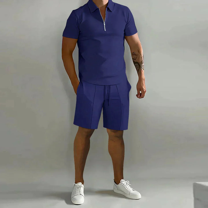 Gavin | Men's Zip Polo Shirt Shorts Casual Set