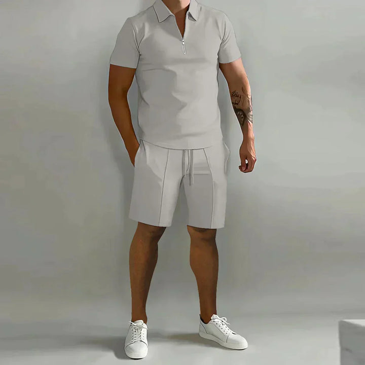 Gavin | Men's Zip Polo Shirt Shorts Casual Set