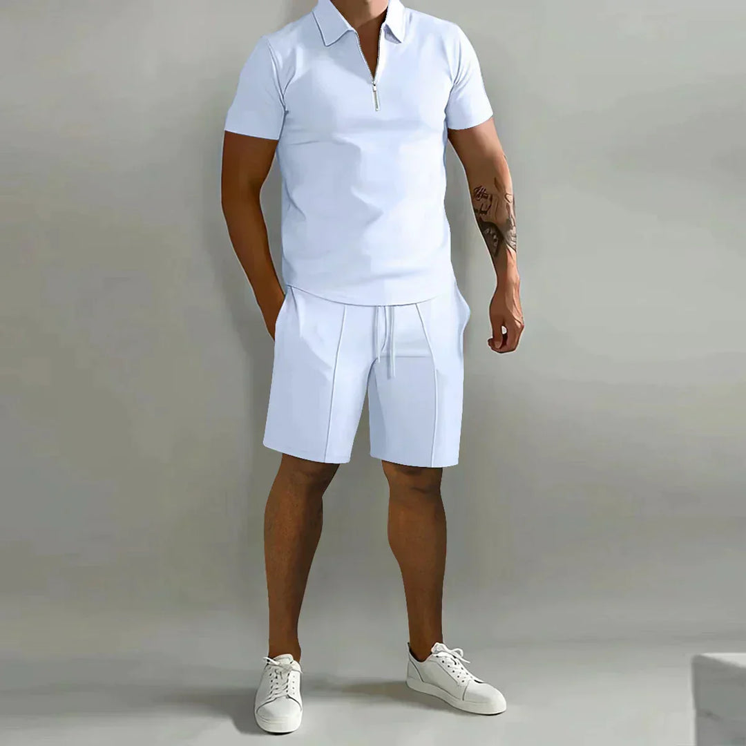 Gavin | Men's Zip Polo Shirt Shorts Casual Set
