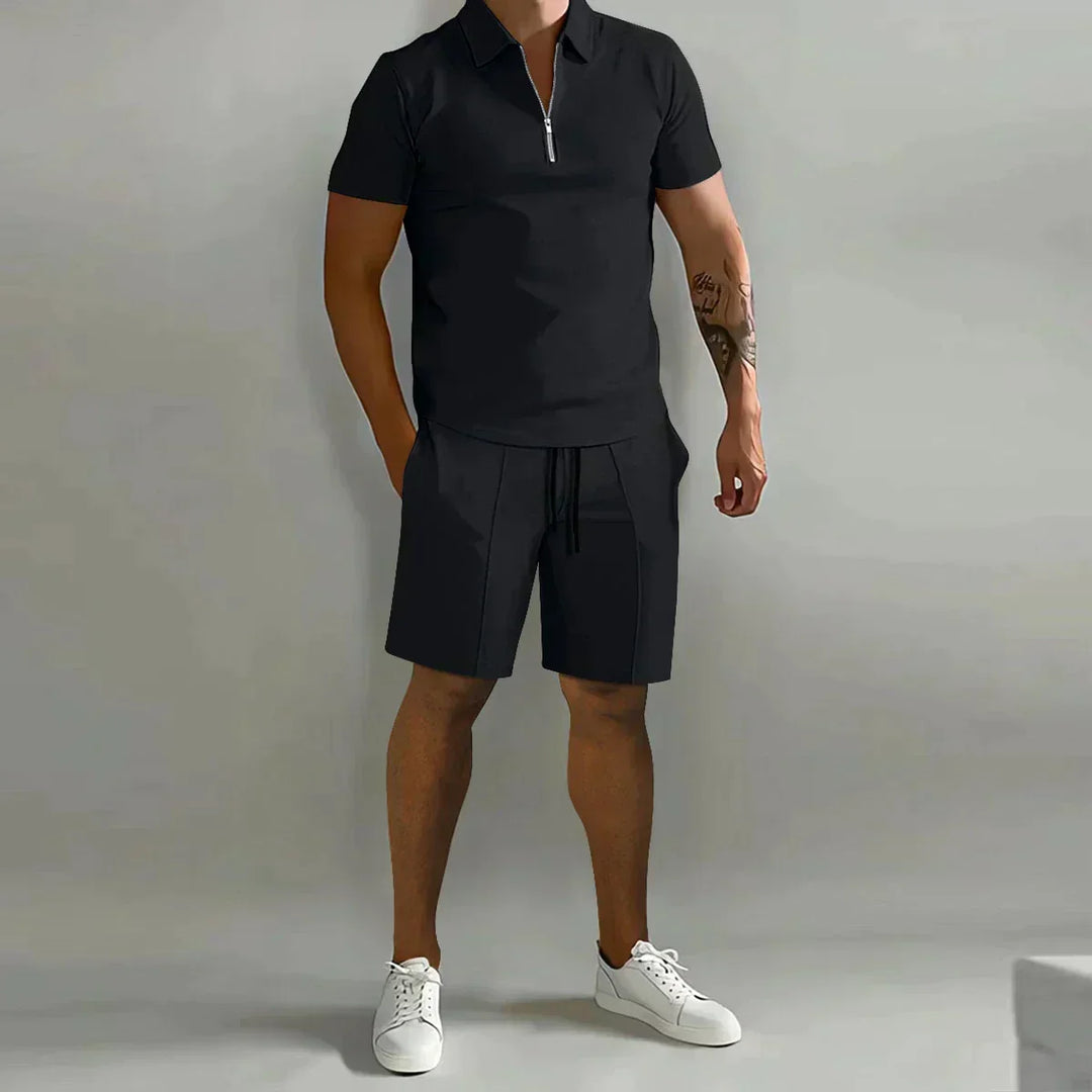 Gavin | Men's Zip Polo Shirt Shorts Casual Set