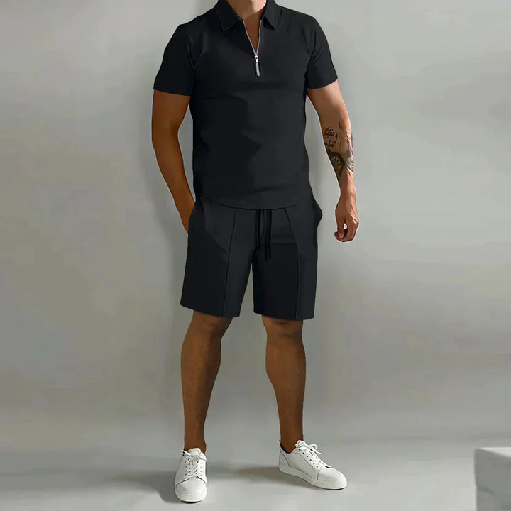 Gavin | Men's Zip Polo Shirt Shorts Casual Set