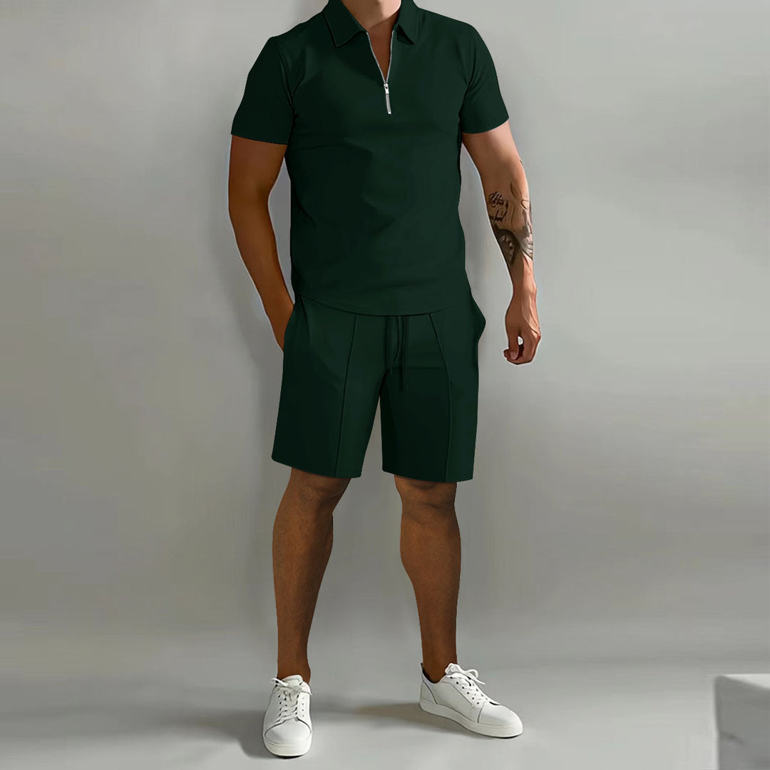 Gavin | Men's Zip Polo Shirt Shorts Casual Set