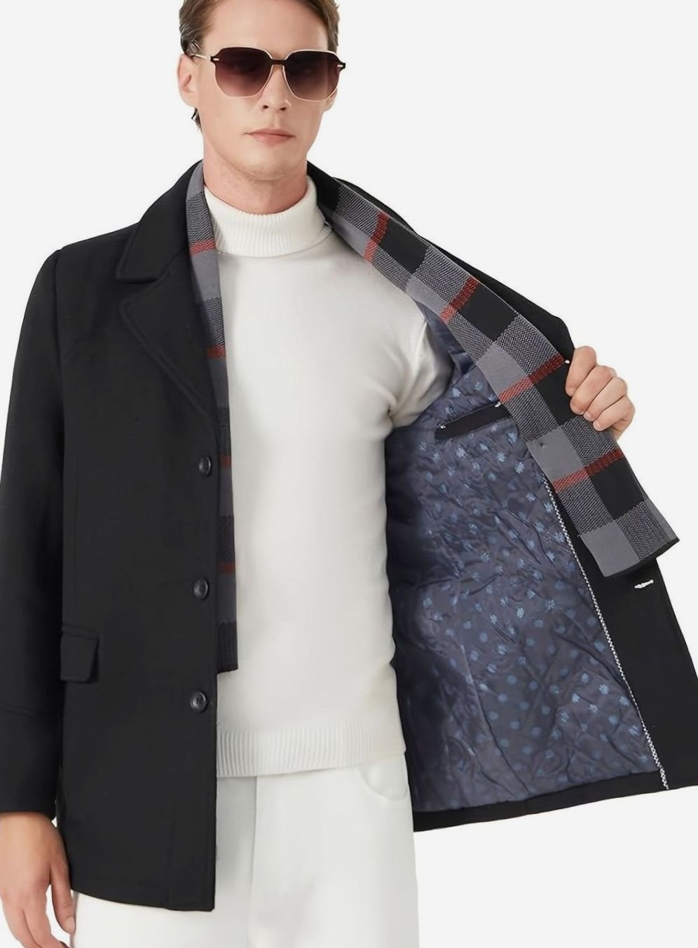 Men's Single-Breasted Wool Overcoat Tailored Lapel Coat