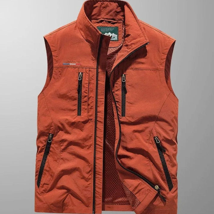 Men's Sleeveless Multi-Pocket Zip-Up Cargo Vest - Red