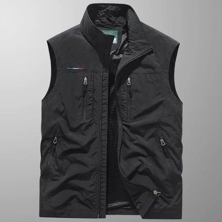 Men's Sleeveless Multi-Pocket Zip-Up Cargo Vest - Black