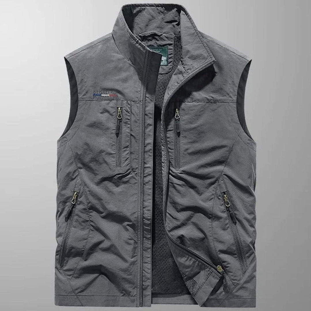 Men's Sleeveless Multi-Pocket Zip-Up Cargo Vest - Gray