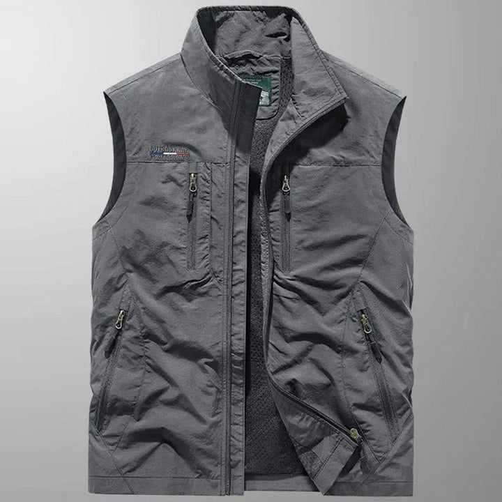 Men's Sleeveless Multi-Pocket Zip-Up Cargo Vest - Gray