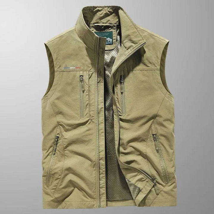 Men's Sleeveless Multi-Pocket Zip-Up Cargo Vest - Khaki