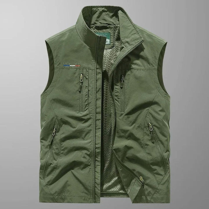 Men's Sleeveless Multi-Pocket Zip-Up Cargo Vest - Green
