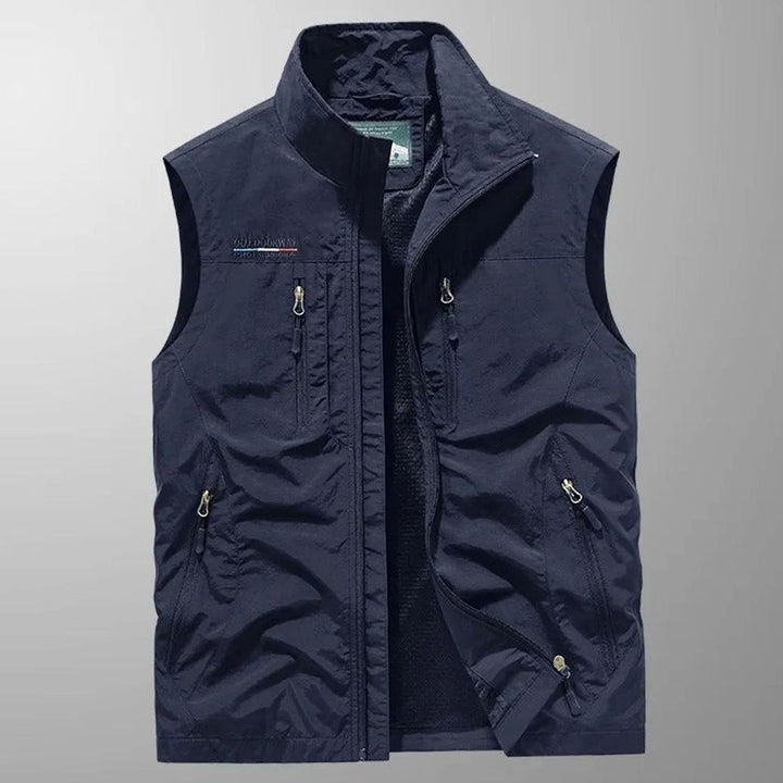 Men's Sleeveless Multi-Pocket Zip-Up Cargo Vest - Navy Blue