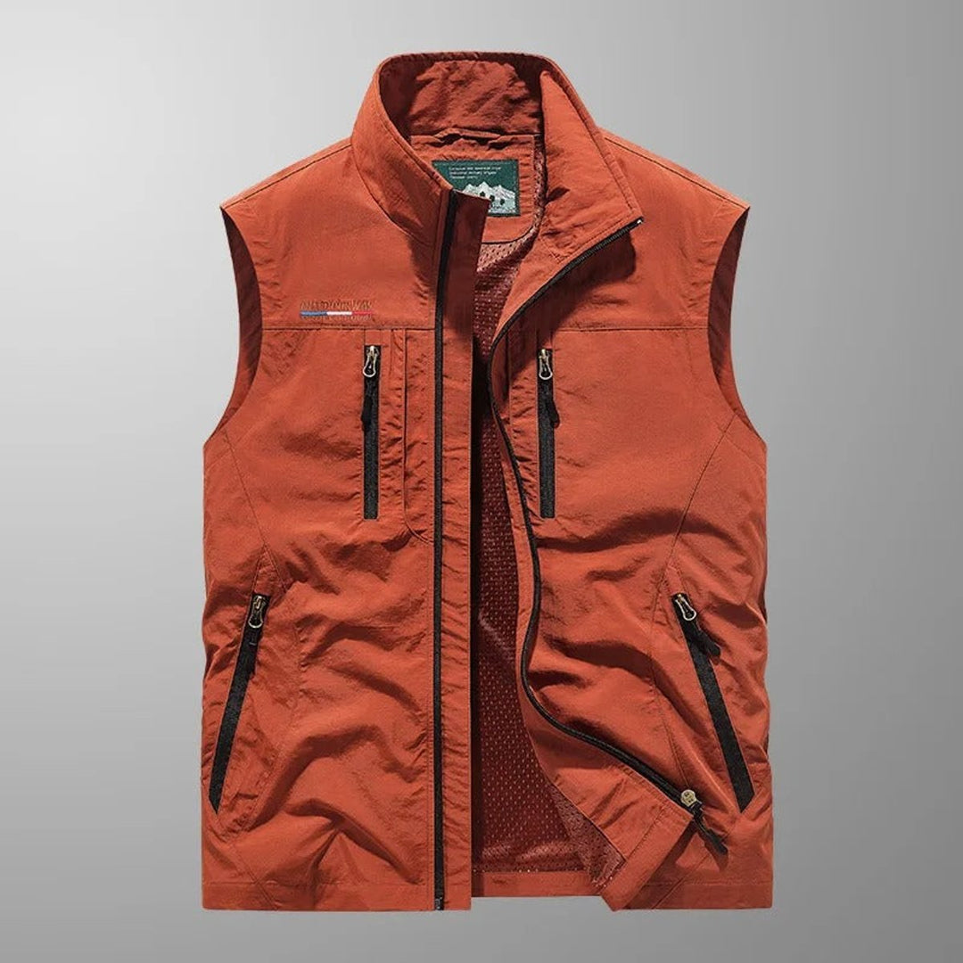 Men's Sleeveless Multi-Pocket Zip-Up Outdoor Cargo Mens Gilet - Red