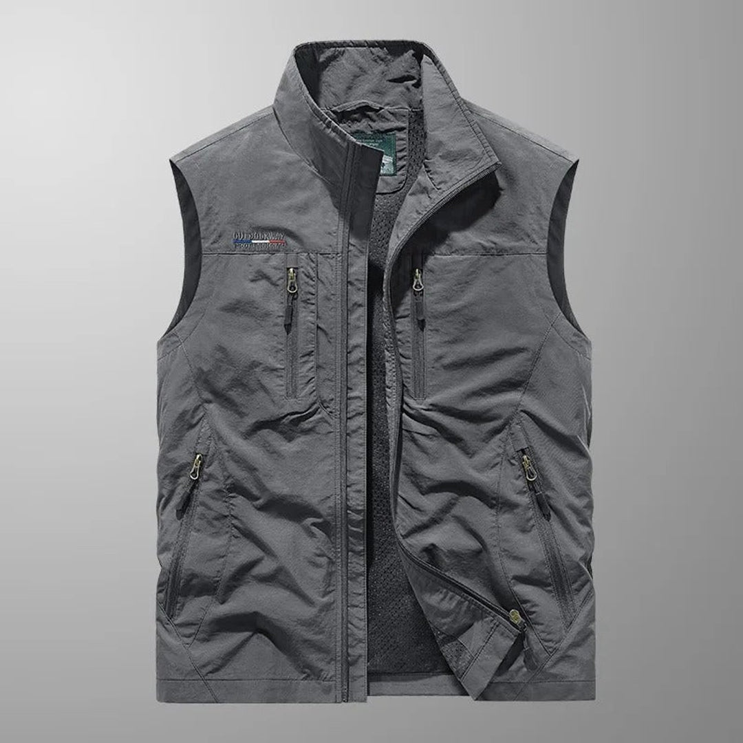 Men's Sleeveless Multi-Pocket Zip-Up Outdoor Cargo Mens Gilet - Gray