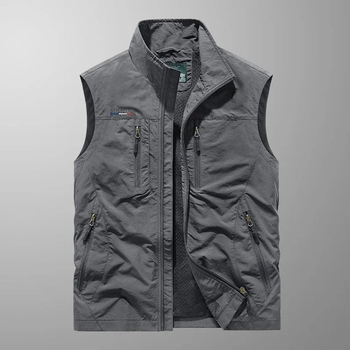 Men's Sleeveless Multi-Pocket Zip-Up Outdoor Cargo Mens Gilet - Gray