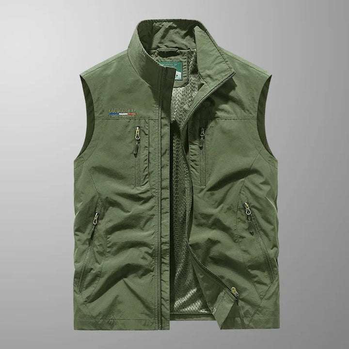 Men's Sleeveless Multi-Pocket Zip-Up Outdoor Cargo Mens Gilet - Green