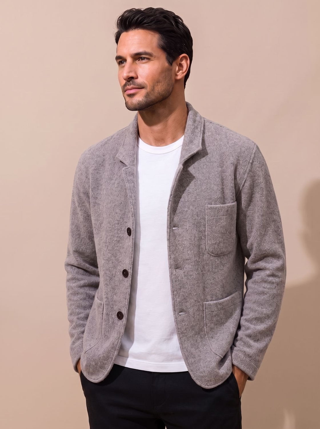 Men's Slim-Fit Button-Front Knit Cardigan Blazer - Gray