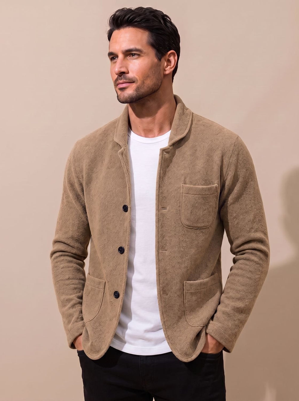 Men's Slim-Fit Button-Front Knit Cardigan Blazer - Beige