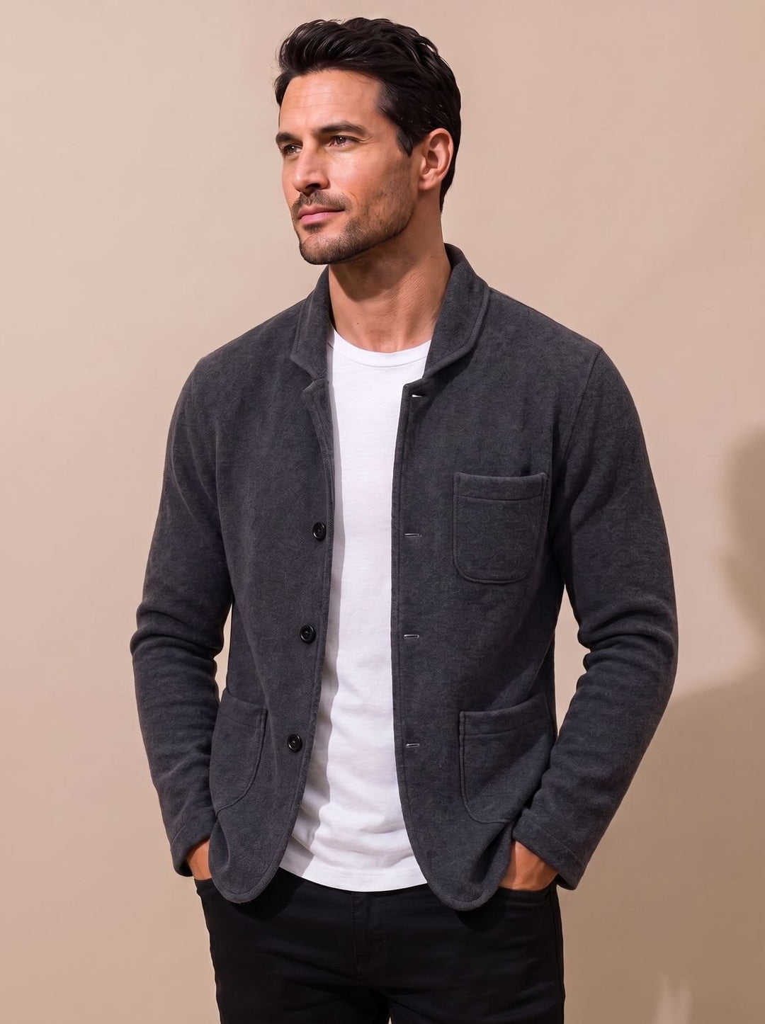 Men's Slim-Fit Button-Front Knit Cardigan Blazer - Black