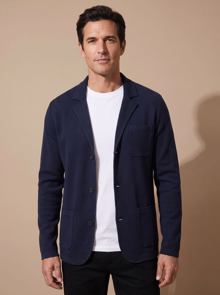 Men's Slim-Fit Button-Front Knit Cardigan Blazer - Blue