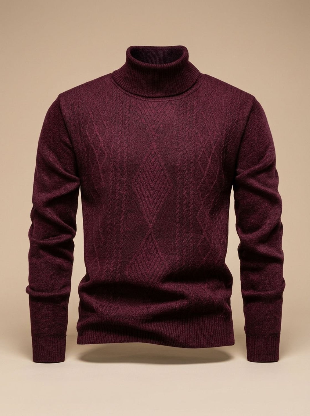 Men's Slim-Fit Cable-Knit Turtleneck Sweater - Burgundy