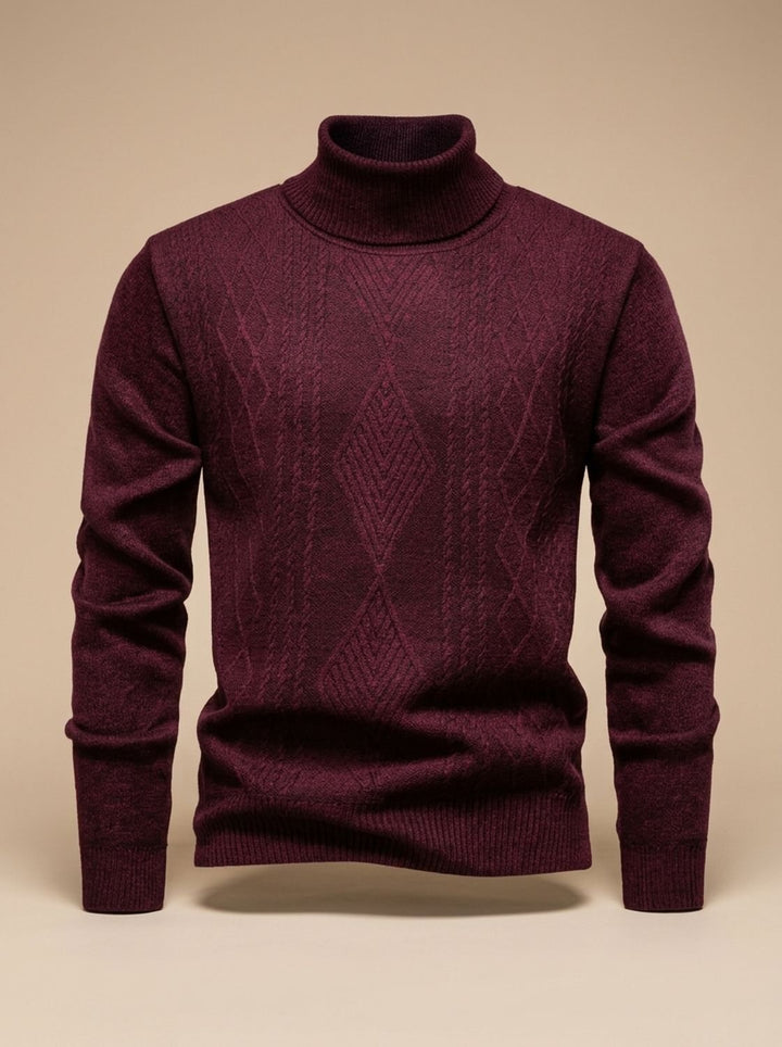 Men's Slim-Fit Cable-Knit Turtleneck Sweater - Burgundy