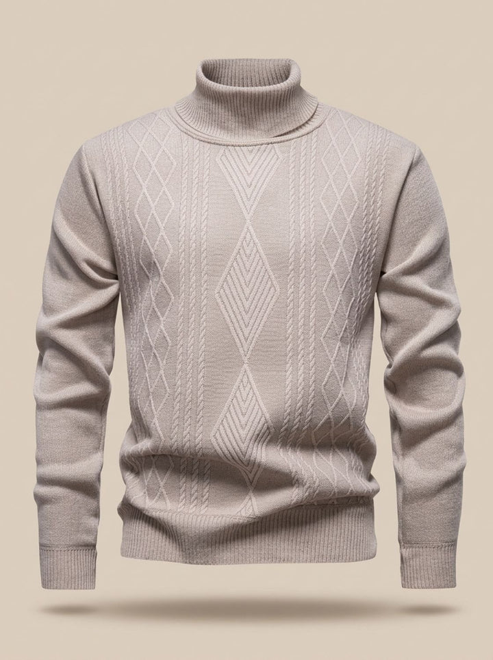 Men's Slim-Fit Cable-Knit Turtleneck Sweater - Beige