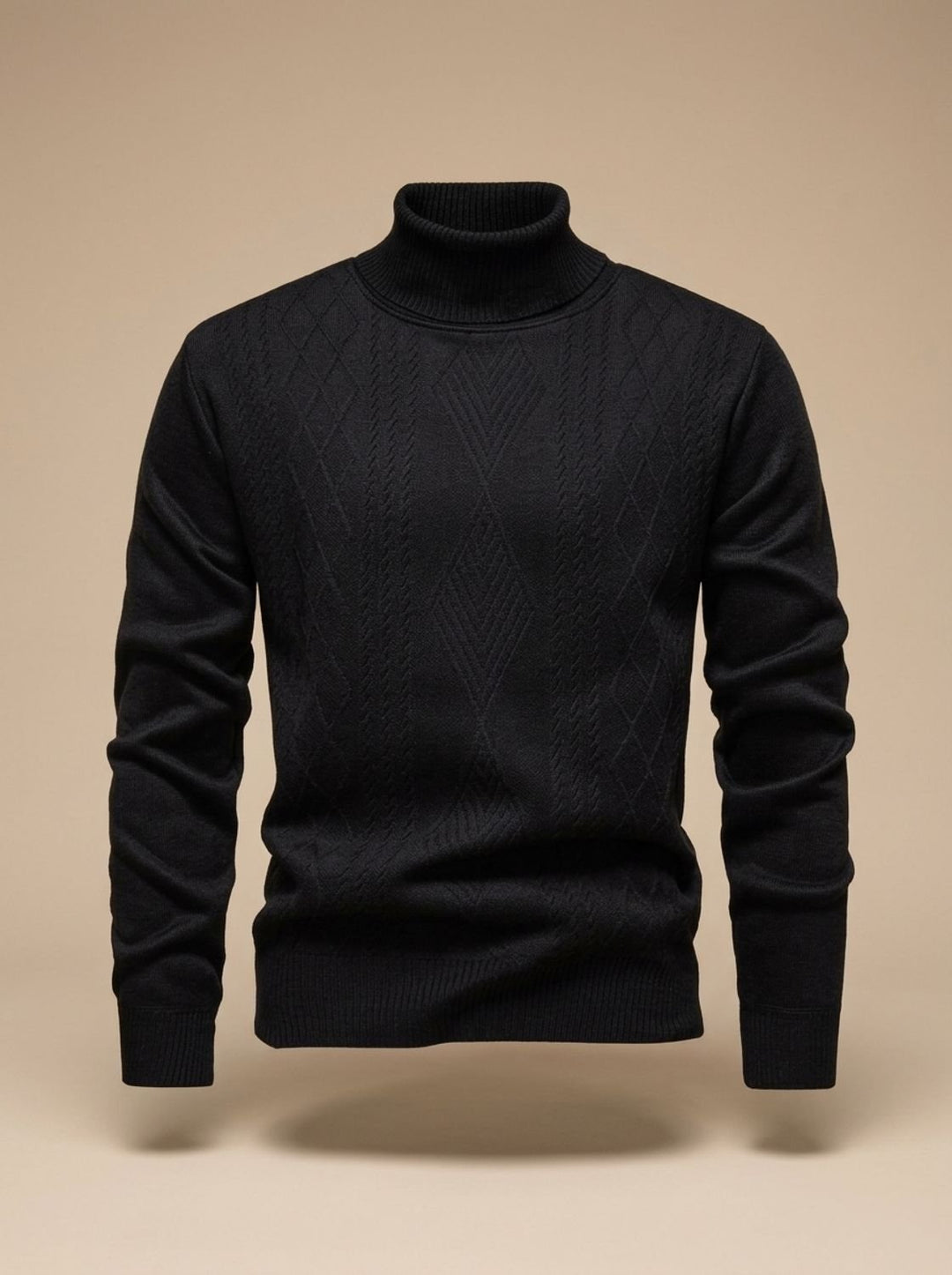 Men's Slim-Fit Cable-Knit Turtleneck Sweater - Black