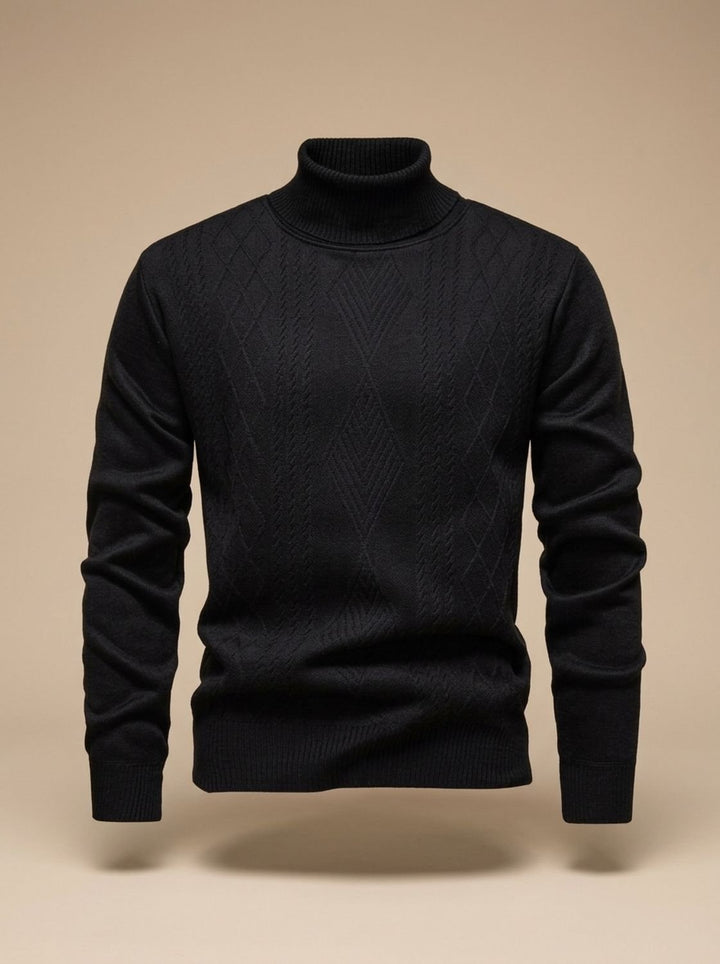 Men's Slim-Fit Cable-Knit Turtleneck Sweater - Black