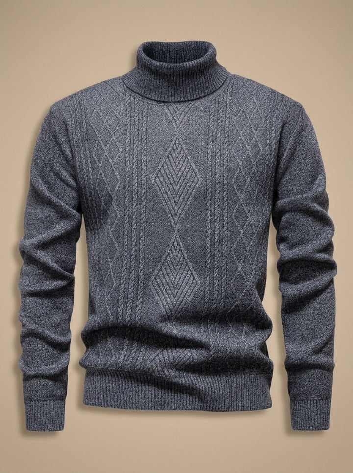 Men's Slim-Fit Cable-Knit Turtleneck Sweater - Light Gray