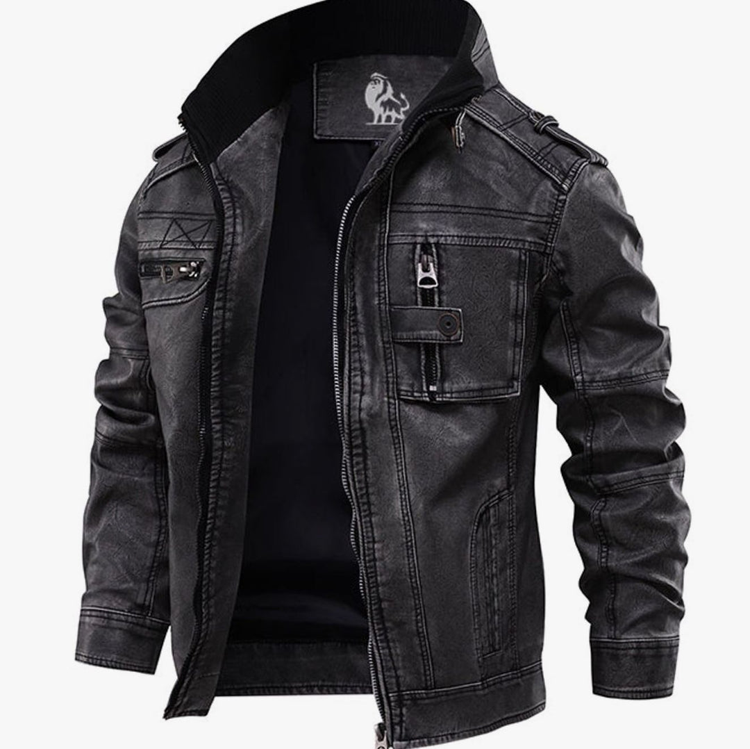 Men's Slim Fit Faux Leather Biker Moto Jacket